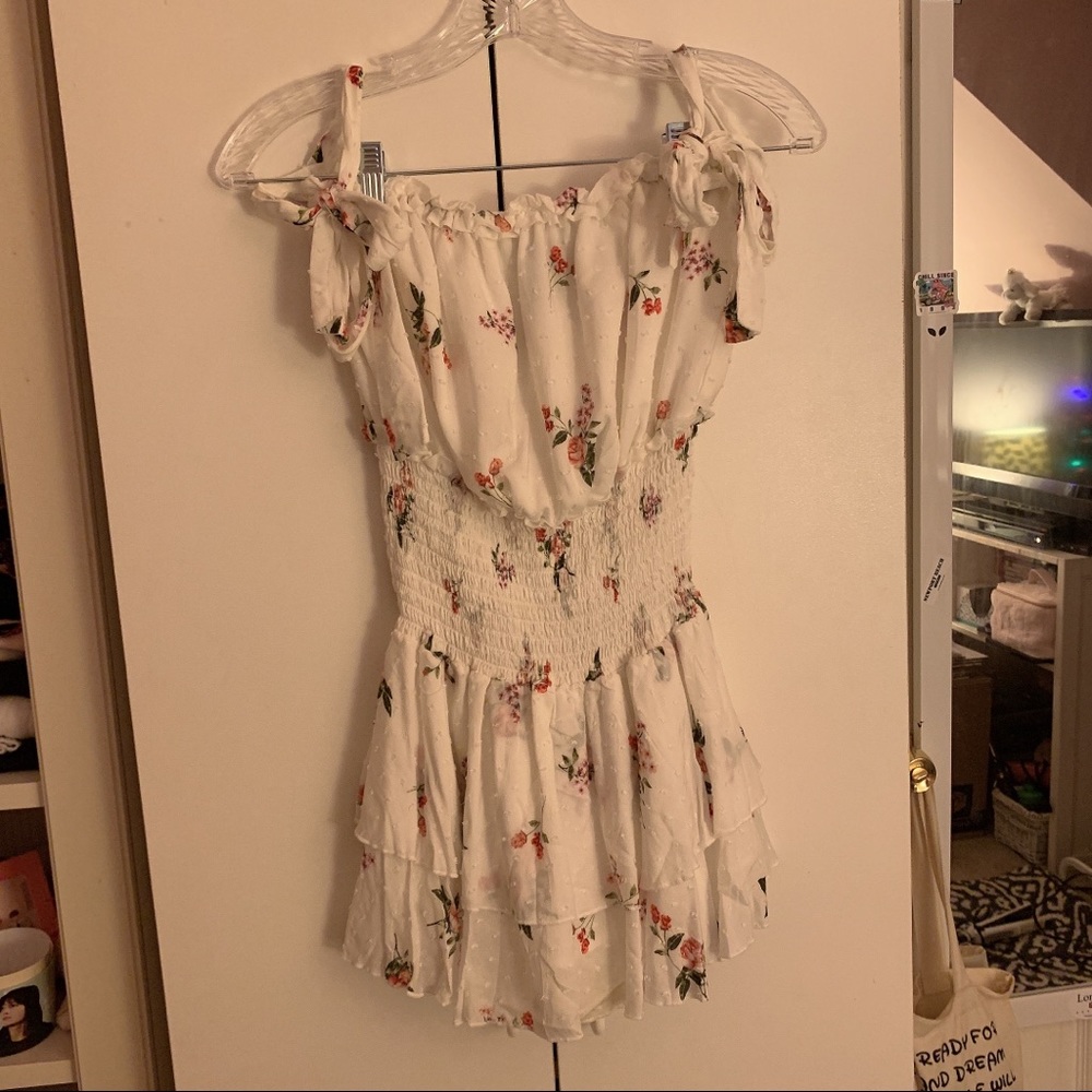 forever 21 white floral off shoulder romper dress